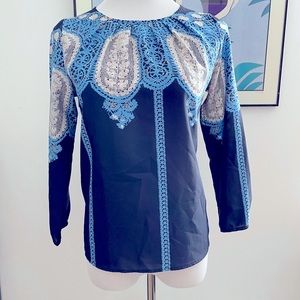 Collective Concepts 3/4 Sleeve Lace Print Blouse